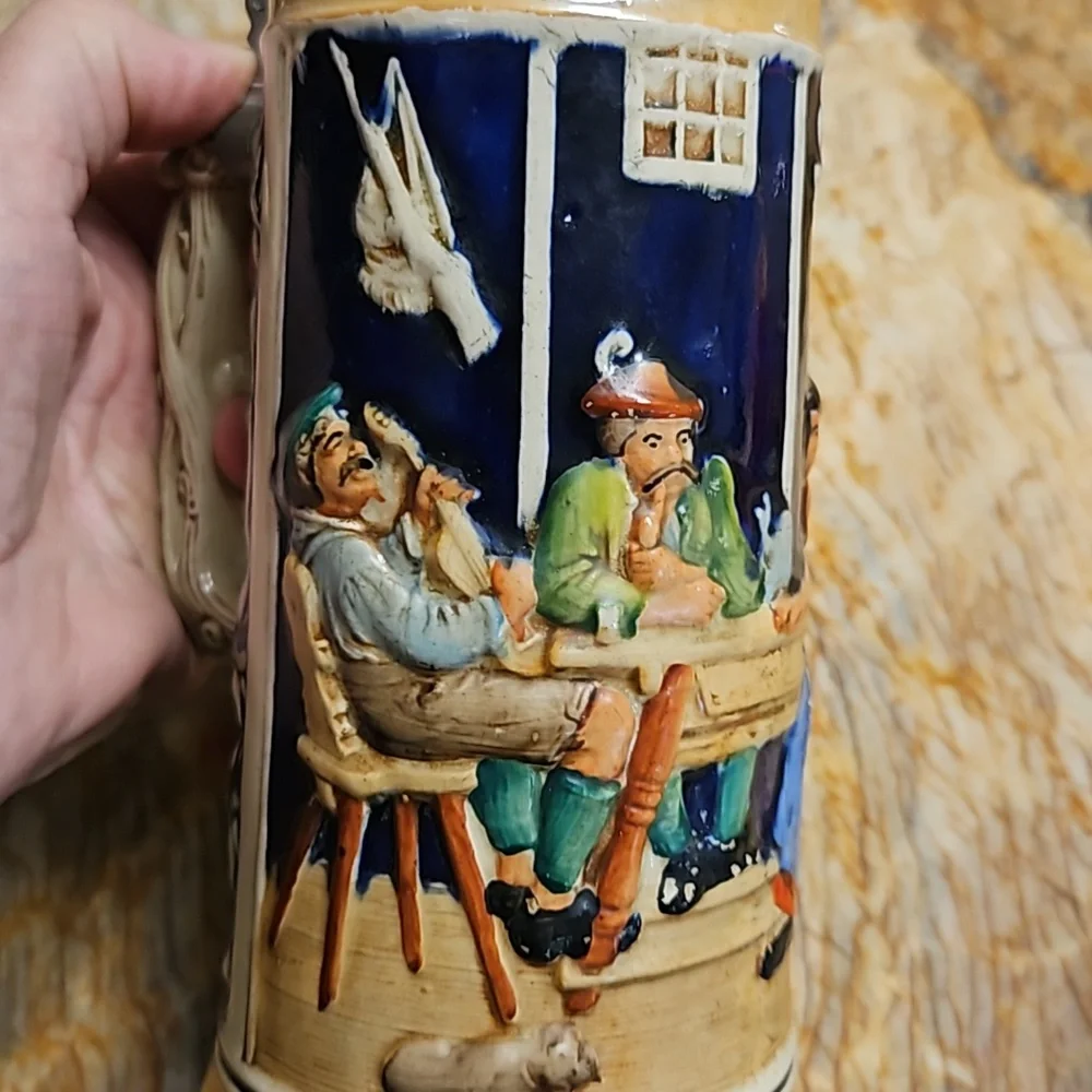 GERZ 3D German Ceramic Lidded Beer Stein Mug Cup